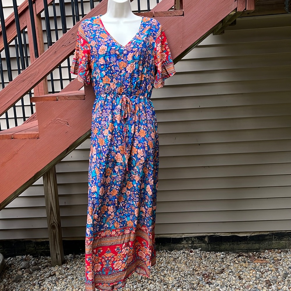 Boho dress, Pretty Garden, full length, fits XS - Small